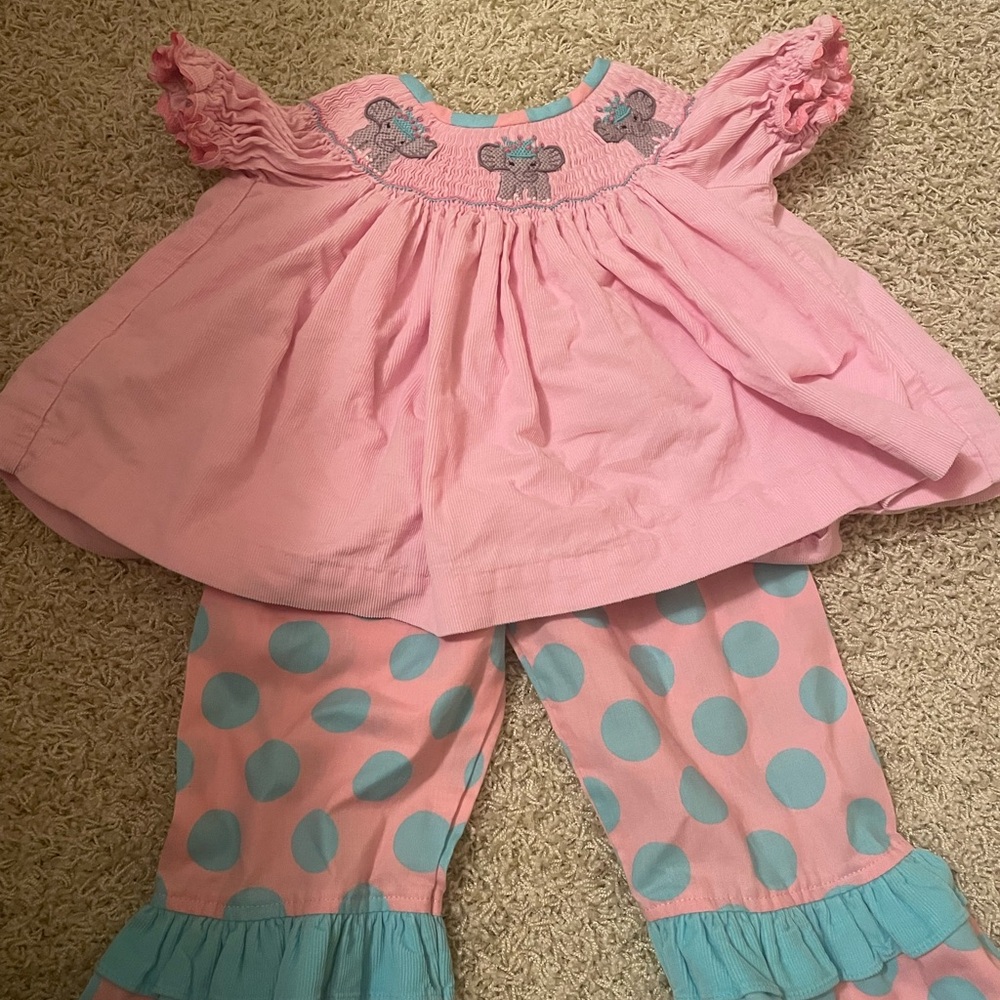 Pink Elephant Embroidered Baby Outfit
